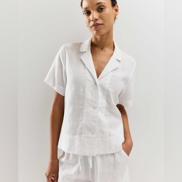 Nicole Miller White 100% Linen Button Down Shirt Short Sleeveless Loose Fit Sz S - Picture 12 of 12